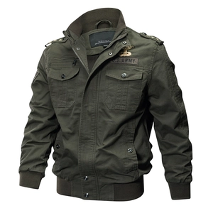 Army green men's vintage N1 deck jacket with military patches and ribbed cuffs