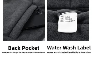 Detail of fleece vest inner pocket with phone size reference and care label