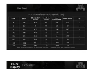 Detailed size chart for plus-size men's denim jacket with measurements from M to 6XL