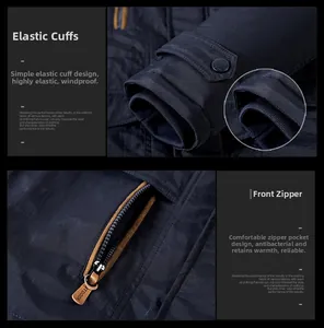 Detail of outdoor jacket with elastic cuffs and zippered pocket on the chest area