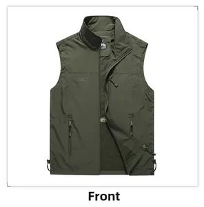 Détail du gilet d'extérieur avec poches zippées multiples et col montant zippé