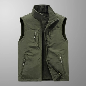 Men's Reversible Fleece Vest Outdoor Multi-Pocket Stand Collar Warm Sleeveless Jacket Casual Waistcoat Winter Coat