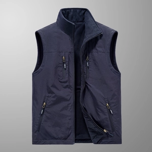 Men's reversible polar fleece vest with stand collar and multiple zip pockets for winter warm