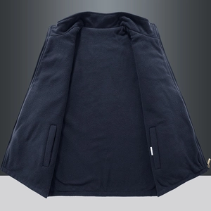 Men's reversible outdoor fleece vest in navy blue with thick warm lining and inner pocket