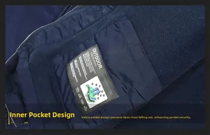 Detail view of water-resistant jacket showing inner security pocket with Velcro closure