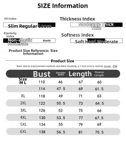 Detailed size chart for men's loose hooded jacket showing M to 6XL measurements