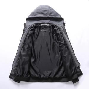 Men's winter camouflage hooded PU leather motorcycle jacket with detachable hood and grey knit fabric