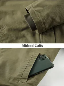 Detail of ribbed cuffs and side pocket showing storage capacity on men's jacket