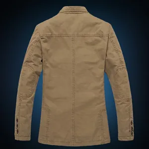 Blazer casual vintage kaki da uomo con cuciture posteriori e toppe sui gomiti