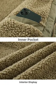 Detail showing thick faux shearling lining and functional inner pocket of the cargo jacket