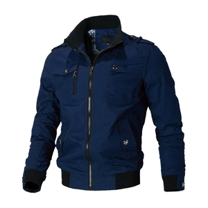 Veste décontractée bleu foncé pour hommes avec col montant et poches fonctionnelles