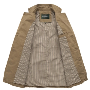Giacca blazer classica da uomo in cotone kaki con fodera a righe in stile business casual