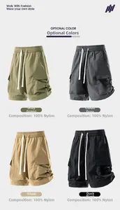 Waterproof nylon cargo shorts in four colors with drawstring waist and utility pockets