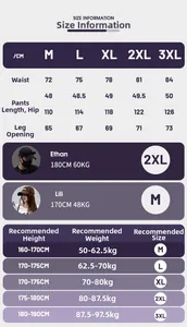 Detailed size guide for 2025 summer cargo shorts with waist and hip measurements in CM