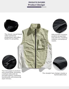 Vista dettagliata di un gilet funzionale verde outdoor con collo alto e tasche