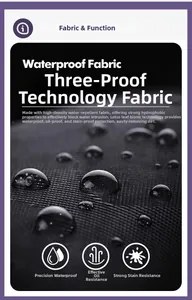 Detail showing water-repellent lotus effect with water droplets on black tactical fabric
