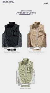 Dettaglio di gilet outdoor in nylon nero, kaki e menta chiaro con tasche frontali applicate