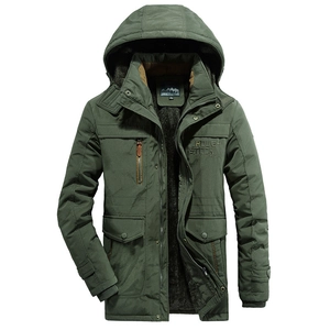 Parka d'Hiver pour Hommes Doublée en Polaire Épaissie avec Capuche Extérieur Chaud Manteau en Coton Coupe-Vent Grande Taille