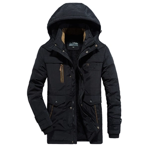Veste d'hiver à capuche pour hommes avec doublure polaire chaude et tissu coupe-vent noir