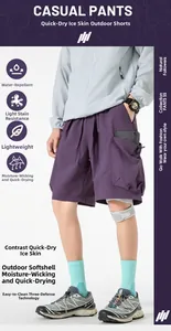 Detail der lila Outdoor-Shorts mit wasserfestem Ice-Skin-Gewebe und praktischen Seitentaschen