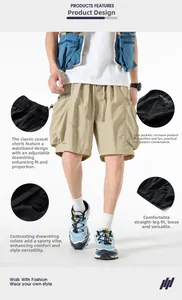 Detailansicht der khakifarbenen Cargo-Shorts mit elastischem Bund und 3D-Taschen