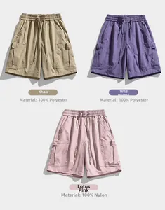 Short cargo à plat en kaki, violet et rose avec taille élastique et grandes poches latérales
