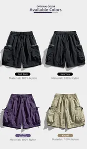 Detailansicht der Cargo-Shorts mit Kordelzug und Materialetikett aus 100% Nylon