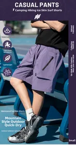 Detail of waterproof functional shorts showing zipper pocket and lightweight fabric