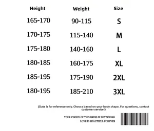 Size chart for unisex cargo shorts including height and weight guide for S to 3XL sizes