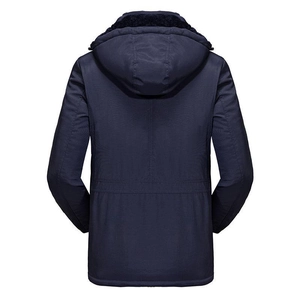 Men's winter padded parka in navy blue with thermal fleece lining and hooded design
