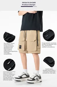 Détails de la taille élastique, des poches cargo et du cordon sur ce short de sport kaki