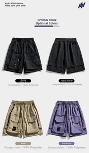 Détail de la taille du short cargo avec cordon de serrage et texture 100% polyester
