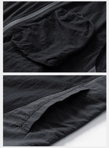 Dettaglio di giacca funzionale outdoor con cerniera impermeabile e tessuto in nylon