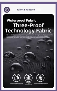 Macro shot of waterproof black fabric with water droplets showing high-density texture