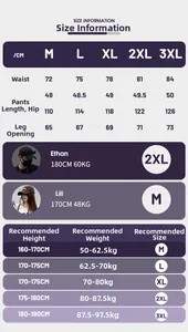 Detailed size chart for summer ice-skin casual shorts with measurements and fitting guide