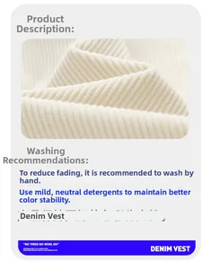 Detailed macro view of high-quality beige corduroy fabric texture and washing instructions