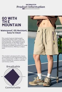 Detail view of khaki quick-dry shorts showing waterproof tech and fabric breathability