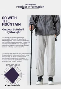 Detail view of lightweight breathable outdoor hiking pants with loose comfortable fit