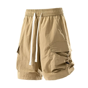 Waterproof dopamine cargo shorts in khaki with elastic drawstring waist and side pockets