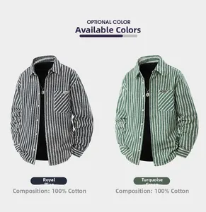 Detail of 100% cotton shirts featuring herringbone pattern and chest pocket branding