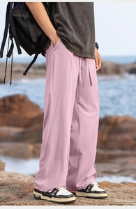 Outdoor leisure hiking pants in ice silk pink with drawstring waist and side pockets