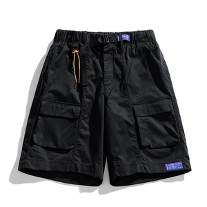 Men Casual Cargo Shorts Japanese Streetwear Multi-Pocket City Outdoor Gorpcore Style Loose Fit Elastic Waist Buckle Belt