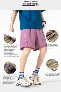 Detail of cargo shorts showing adjustable elastic waistband and functional drawstrings