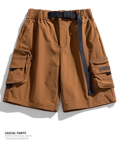 Detail of waterproof cargo shorts featuring tactical belt and side pockets