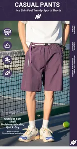 Dettaglio dei pantaloncini viola ad asciugatura rapida con vita elastica e rete da esterno