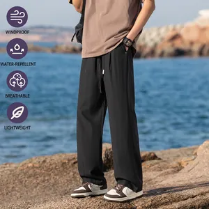 Men Casual Outdoor Mountain Style Wide Leg Straight Pants Windproof Water Repellent Lightweight Breathable Trousers