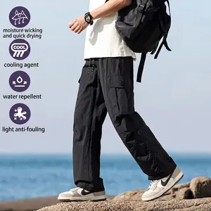 Men's lightweight quick-dry cargo pants in black for outdoor hiking and leisure activities