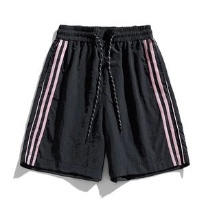 Pantaloncini Sportivi Donna Nylon Asciugatura Rapida Impermeabile Strisce Laterali Coulisse Vita Elastica Pantaloni Sportivi Aperto