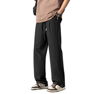Men's black wide-leg ice silk pants with adjustable drawstring for outdoor camping style