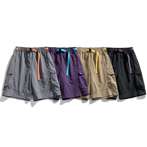 Men Cargo Shorts Lightweight Nylon Quick Dry Waterproof Outdoor Hiking Multi Pocket Five Point Pants With Contrast Color Belt Summer Loose Casual Bottoms